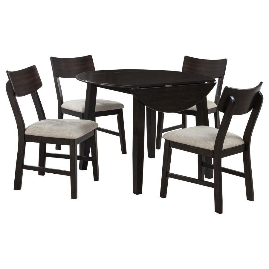 Catley - 5 Piece Round Drop Leaf Dining Table Set - Dark Coffee 5 Piece Dining Room Sets by Coaster Fine Furniture - Walls Furniture & Mattress