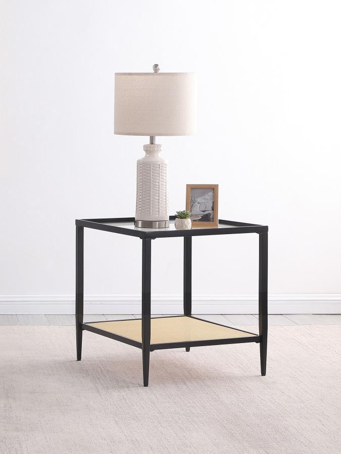 Amherst - Glass Top Metal with Cane Shelf Table End Tables by Coaster Fine Furniture - Walls Furniture & Mattress
