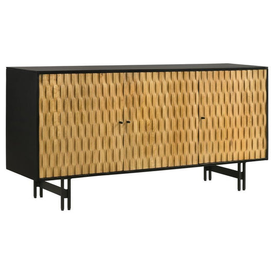 Aminah - 3 Door Wood Accent Cabinet - Natural And Black Accent Cabinets by Coaster Fine Furniture - Walls Furniture & Mattress