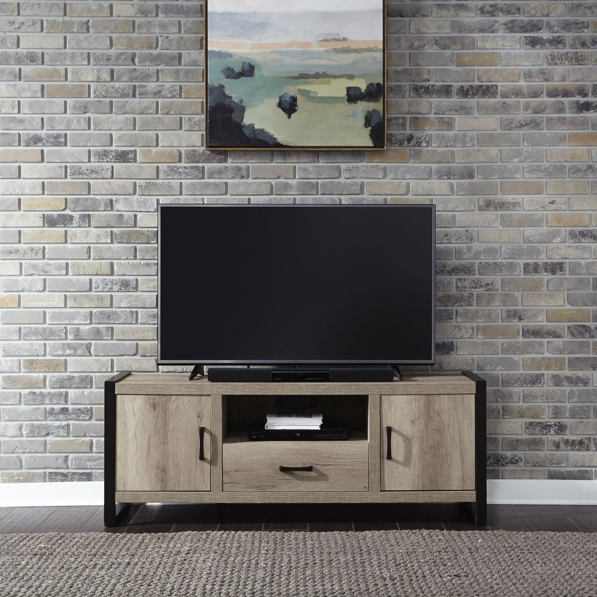 Sun Valley - 64" TV Console With Faux Metal - Light Brown TV Stands by Liberty Furniture - Walls Furniture & Mattress