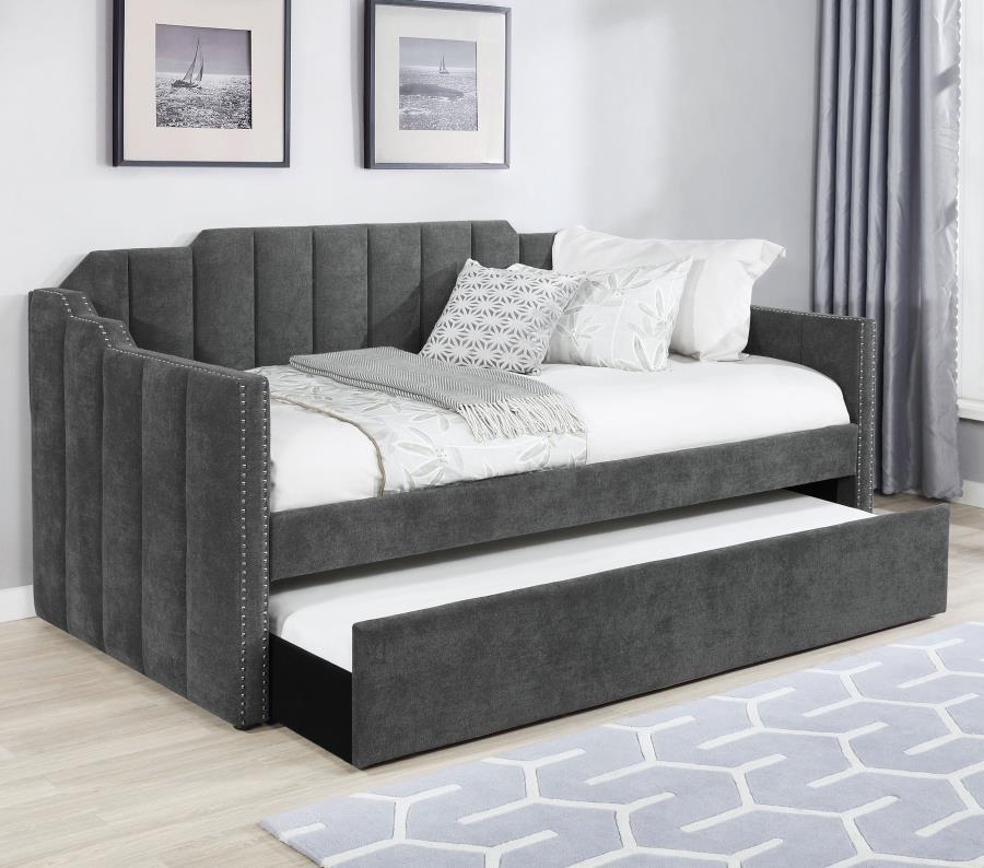 Kingston - Upholstered Twin Daybed With Trundle - Charcoal Daybeds by CoasterEssence - Walls Furniture & Mattress