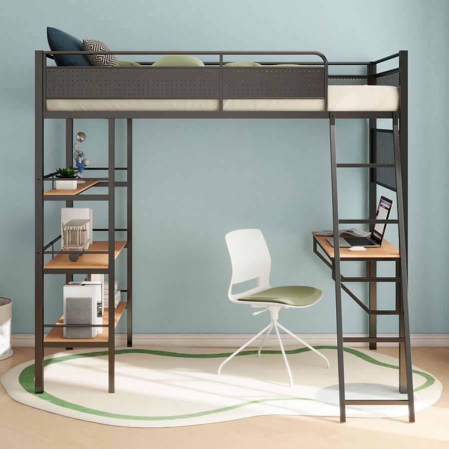 Campus - 3 - Shelf Metal Twin Workstation Loft Bed Loft Beds by Coaster Fine Furniture - Walls Furniture & Mattress