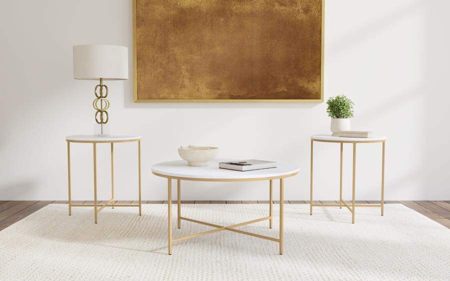 Ellison - Round Marble Coffee And End Table Set Table Sets by Coaster Fine Furniture - Walls Furniture & Mattress