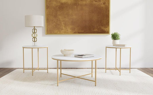 Ellison - Round Marble Coffee And End Table Set Table Sets by Coaster Fine Furniture - Walls Furniture & Mattress