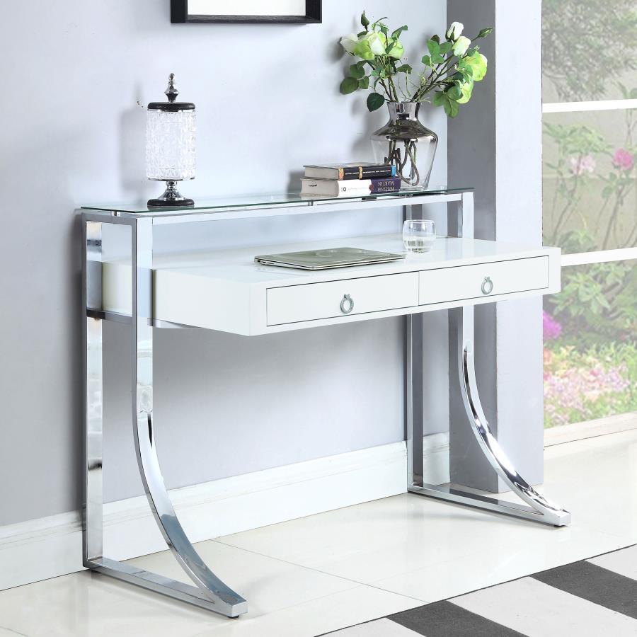 Gemma - 2 - Drawer Writing Desk - White High Gloss Writing Desks by CoasterEssence - Walls Furniture & Mattress