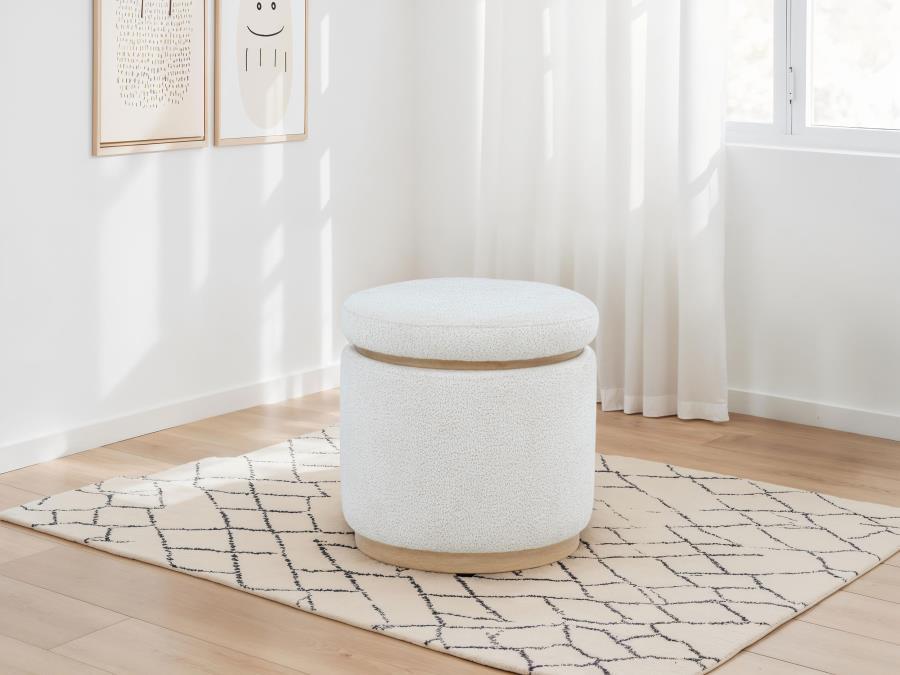Remuda - Boucle Upholstered Round Storage Ottoman - Ivory Storage Ottomans by Coaster Fine Furniture - Walls Furniture & Mattress