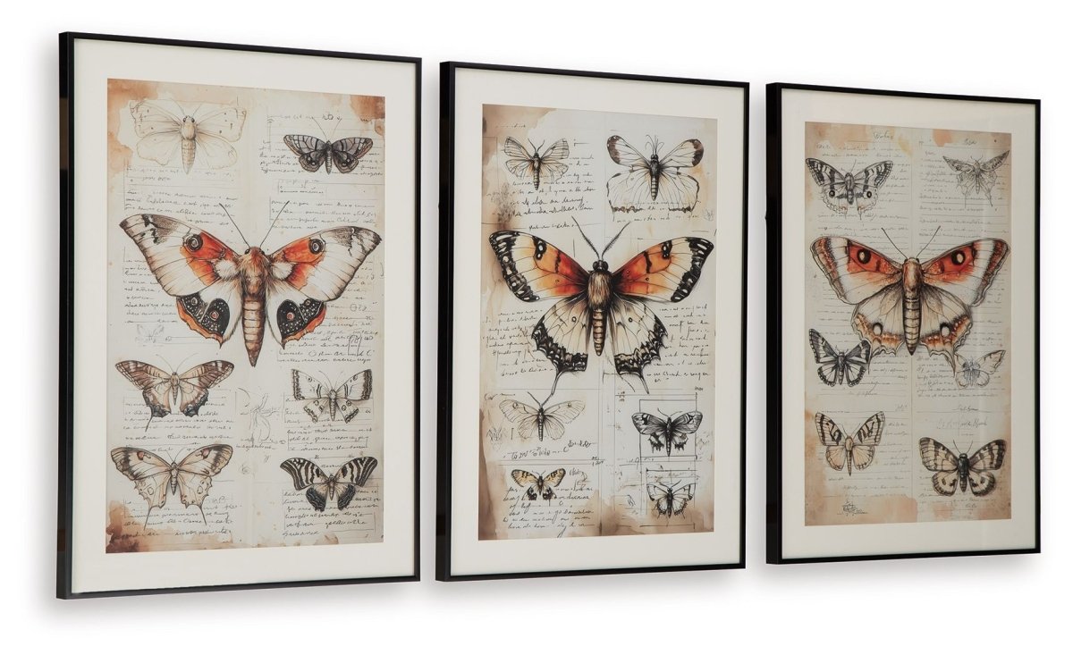 Jossletts - Orange / Black / Ivory - Wall Art Set (Set of 3) Framed Print Sets by Signature Design by Ashley® - Walls Furniture & Mattress