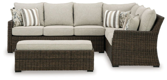 Brook Ranch - Sofa Sectional, Bench With Cushion (Set of 3) - Brown 3 Piece Outdoor Sets by Signature Design by Ashley® - Walls Furniture & Mattress