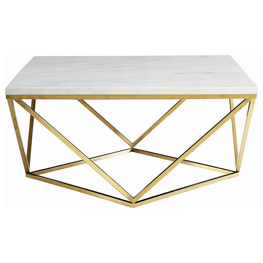 Meryl - Square Faux Marble Top Coffee Table - White And Gold Coffee Tables by CoasterEssence - Walls Furniture & Mattress