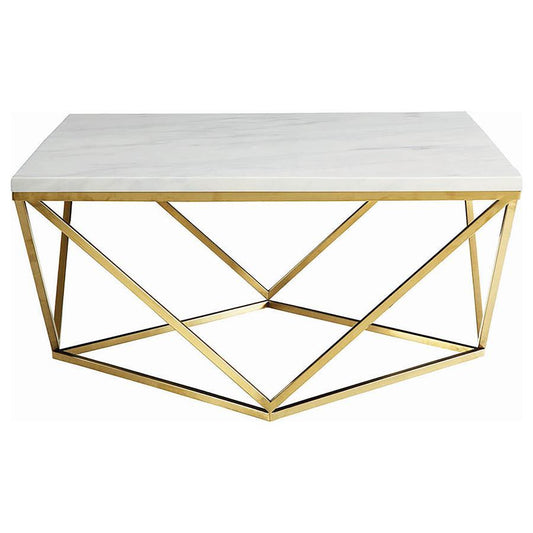 Meryl - Square Faux Marble Top Coffee Table - White And Gold Coffee Tables by CoasterEssence - Walls Furniture & Mattress