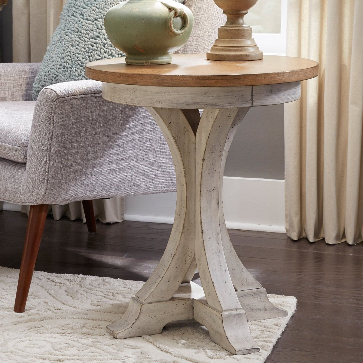 Farmhouse Reimagined - Round Chair Side Table - White Chair Side Tables by Liberty Furniture - Walls Furniture & Mattress