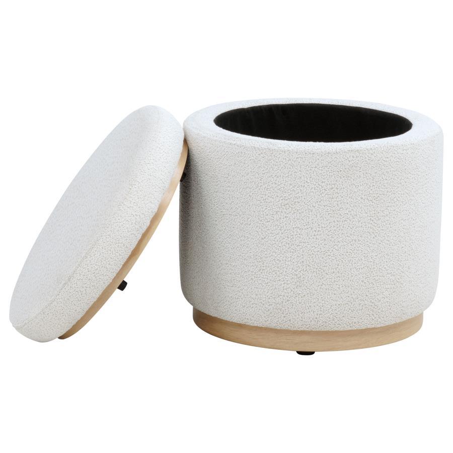 Remuda - Boucle Upholstered Round Storage Ottoman - Ivory Storage Ottomans by Coaster Fine Furniture - Walls Furniture & Mattress