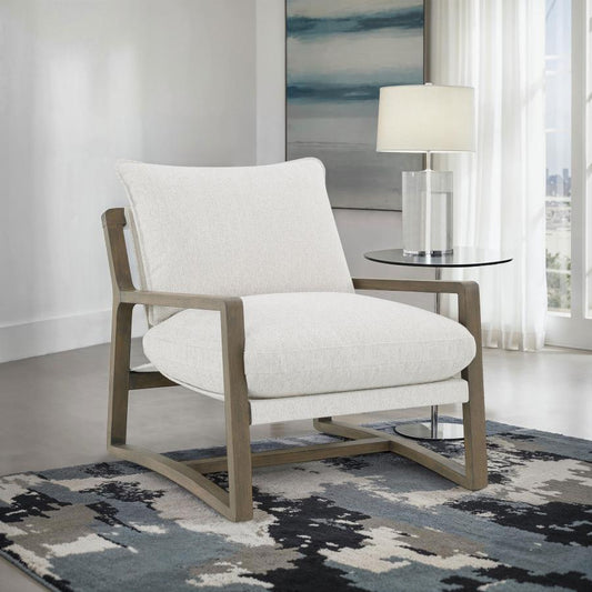 Geneva - Boucle Upholstered Wood Arm Accent Chair - Sand Arm Chairs by Coaster Fine Furniture - Walls Furniture & Mattress
