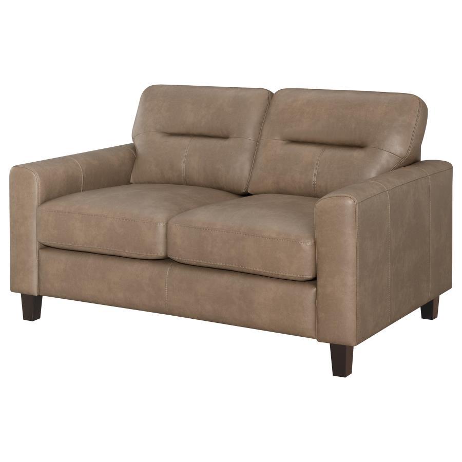 Scotland - Faux Leather Upholstered Track Arm Loveseat Stationary Loveseats by Coaster Fine Furniture - Walls Furniture & Mattress