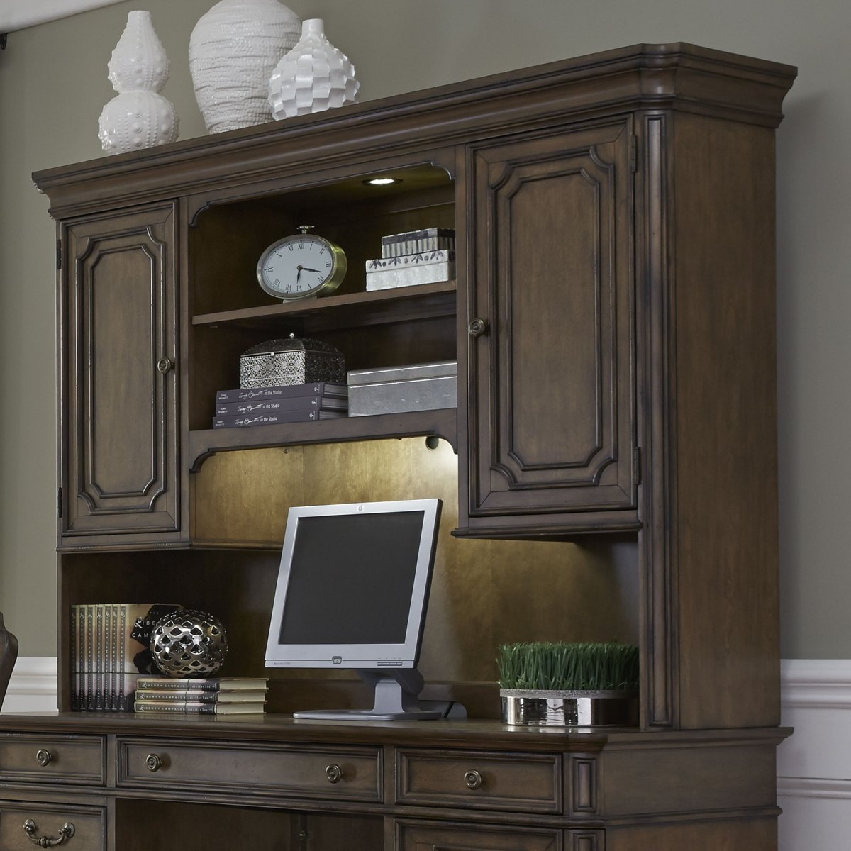 Amelia - Jr Executive Credenza Hutch - Dark Brown Hutches by Liberty Furniture - Walls Furniture & Mattress