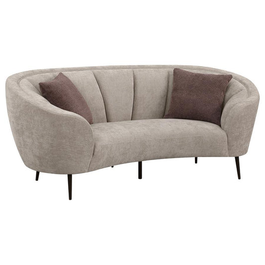 Ellorie - Upholstered Channel Back Curved Loveseat - Beige Stationary Loveseats by Coaster Fine Furniture - Walls Furniture & Mattress