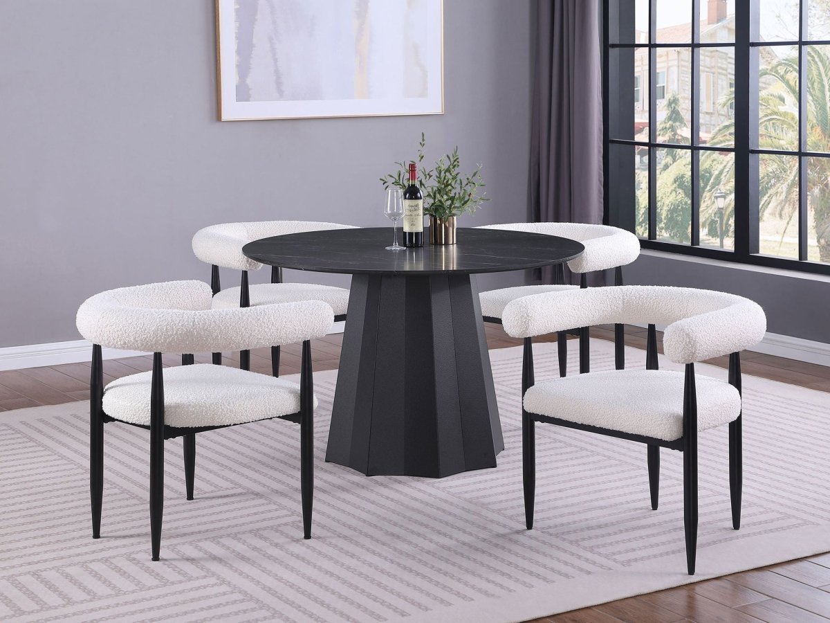 Camden - 5 Piece Round Faux Marble Top Dining Table Set - Black 5 Piece Dining Room Sets by Coaster Fine Furniture - Walls Furniture & Mattress