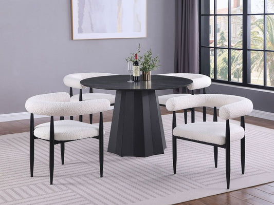 Camden - 5 Piece Round Faux Marble Top Dining Table Set - Black 5 Piece Dining Room Sets by Coaster Fine Furniture - Walls Furniture & Mattress