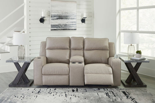 Lavenhorne - Dbl Rec Loveseat W/Console - Pebble Reclining Loveseats by Signature Design by Ashley® - Walls Furniture & Mattress