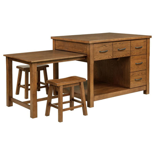 Mayfair - 3 Piece Kitchen Island With Extension Table - Dark Oak 3 Piece Dining Room Sets by Coaster Fine Furniture - Walls Furniture & Mattress