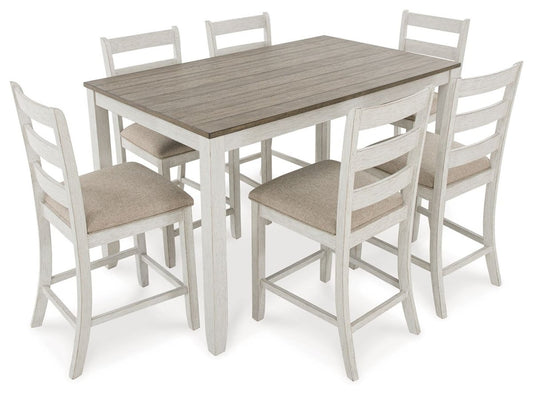 Skempton - Counter Height Dining Table and Bar Stools (Set of 7) - White / Light Brown 7 Piece Dining Room Sets by Signature Design by Ashley® - Walls Furniture & Mattress