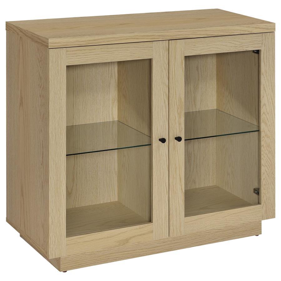 Tilbury - 2 - Door Glass Front Accent Display Cabinet - Light Oak Display Cabinets by Coaster Fine Furniture - Walls Furniture & Mattress