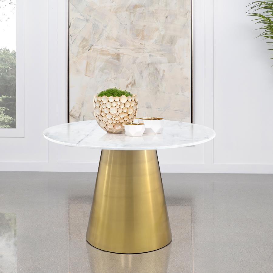 Ambrose - Round Marble Top Dining Table - Brushed Gold Dining Tables by Coaster Fine Furniture - Walls Furniture & Mattress