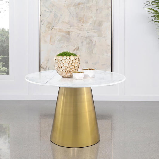 Ambrose - Round Marble Top Dining Table - Brushed Gold Dining Tables by Coaster Fine Furniture - Walls Furniture & Mattress
