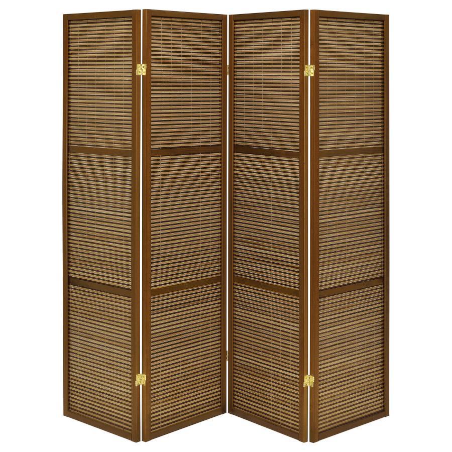 Browning - 4 - Panel Bamboo Room Divider Folding Screen - Walnut Room Dividers by Coaster Fine Furniture - Walls Furniture & Mattress