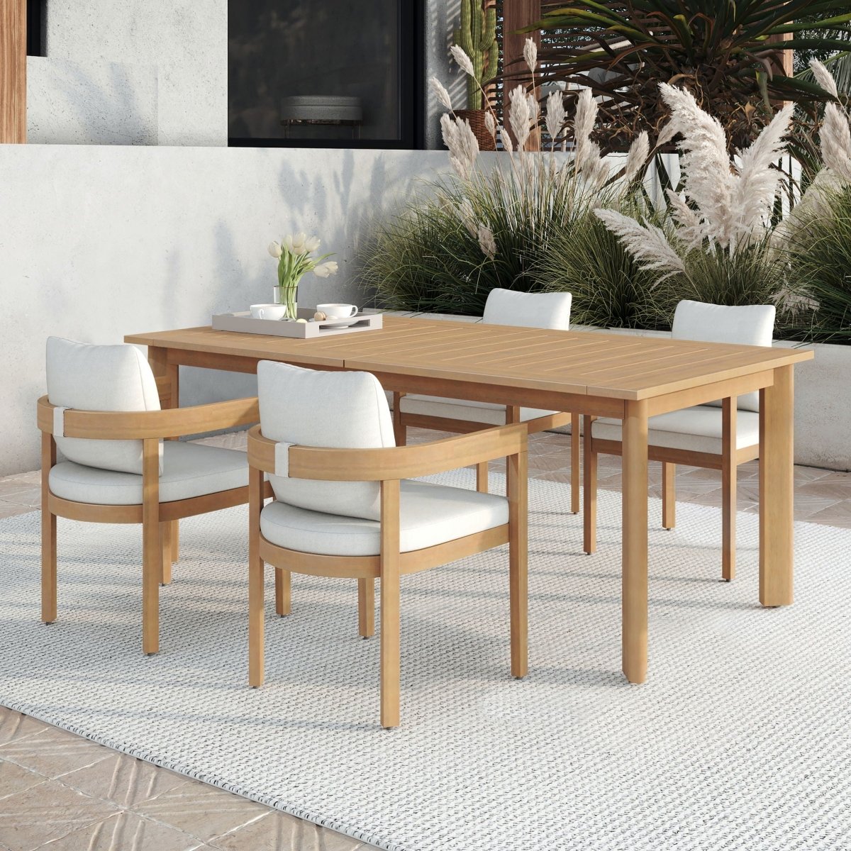 Wesley - 5 Piece Patio Dining Set (Table With 4 Chairs) - Brown / White 5 Piece Outdoor Sets by New Classic - Walls Furniture & Mattress