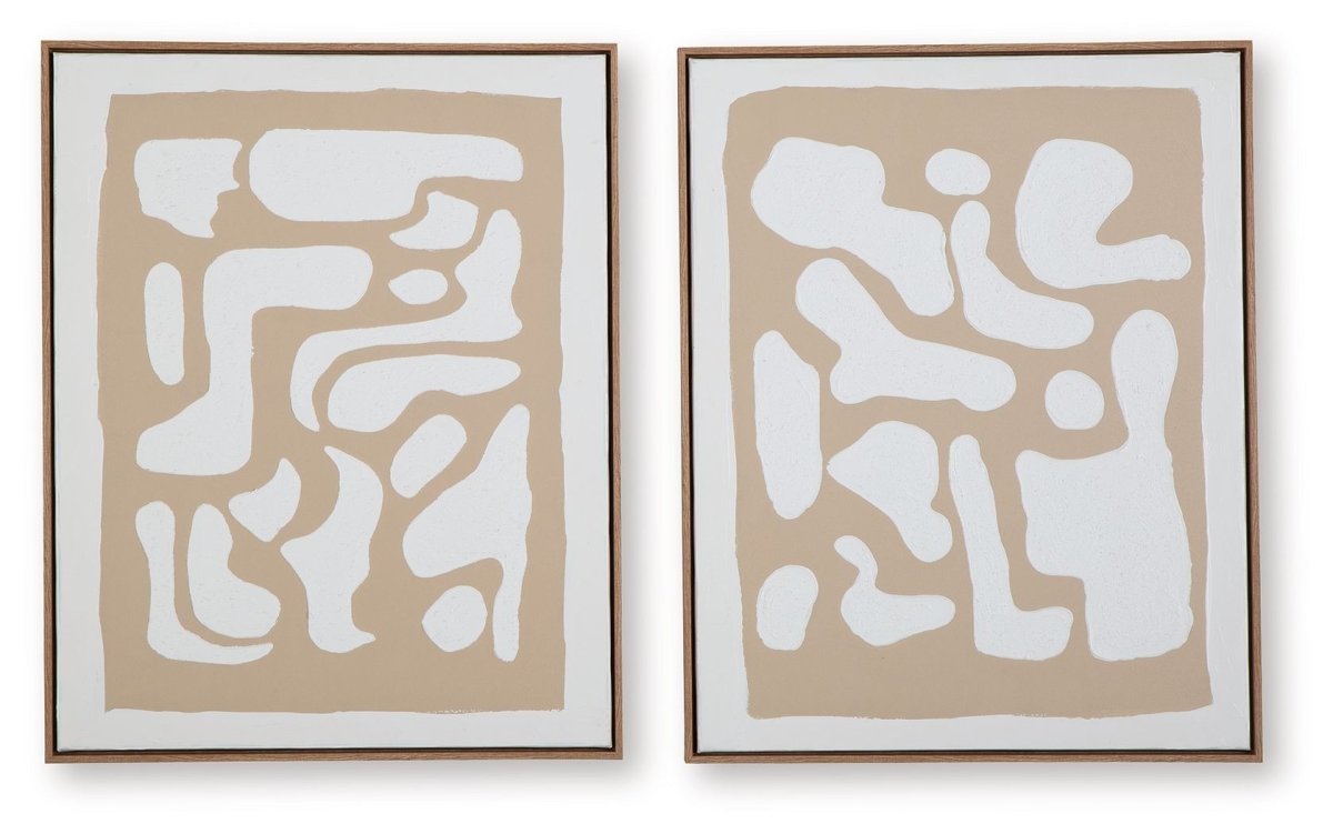 Waldett - Beige / White - Wall Art Set (Set of 2) Canvas Art Sets by Signature Design by Ashley® - Walls Furniture & Mattress