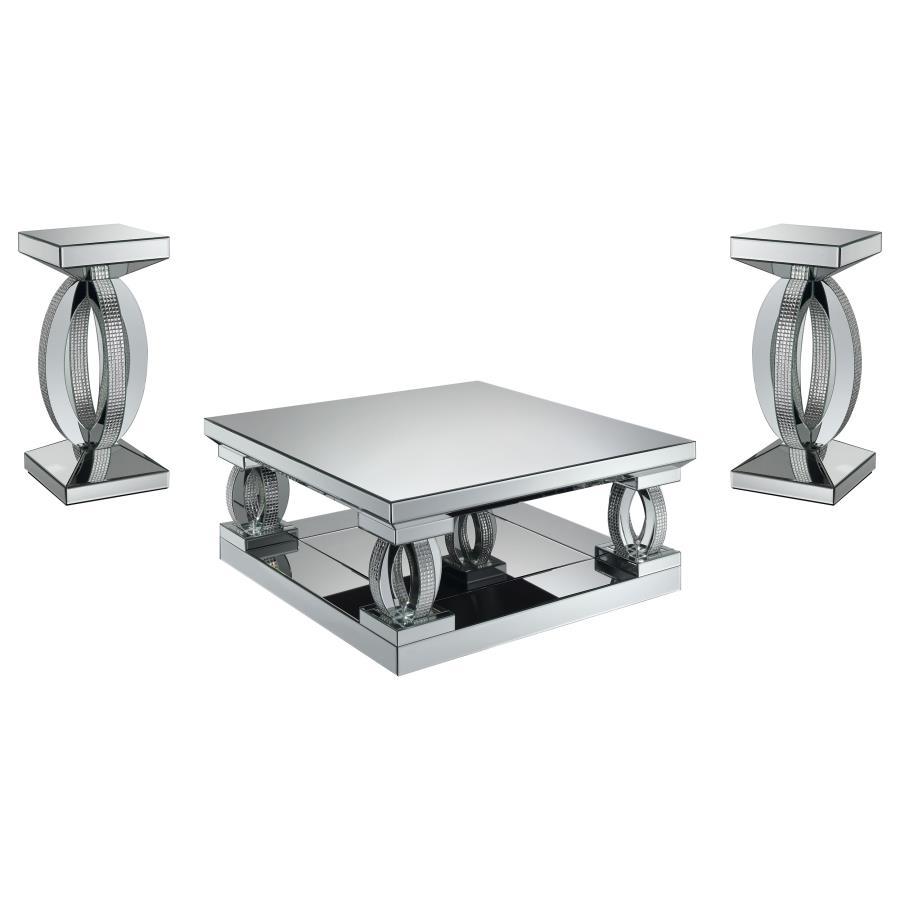 Amalia - Mirrored Coffee Table Set Table Sets by Coaster Fine Furniture - Walls Furniture & Mattress