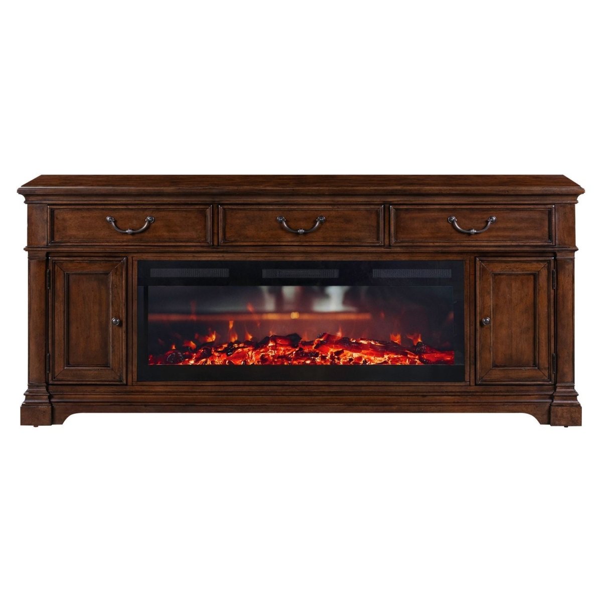 Fireplace TV Consoles - 512 84" Console With Fire FTS - Brown Fireplace TV Stands by Liberty Furniture - Walls Furniture & Mattress