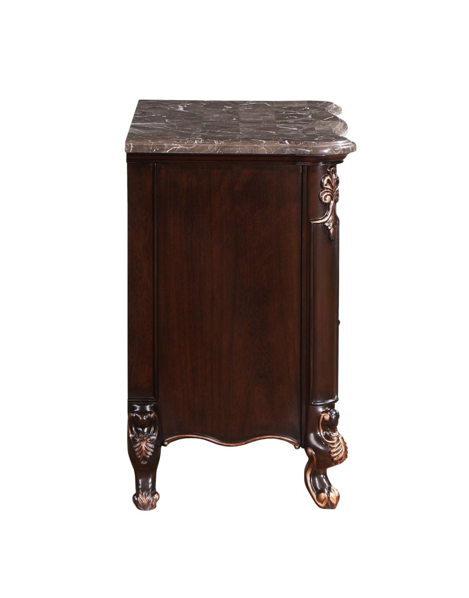 Constantine - Nightstand With Marble Top - Cherry Nightstands w/ Charging Stations by New Classic - Walls Furniture & Mattress