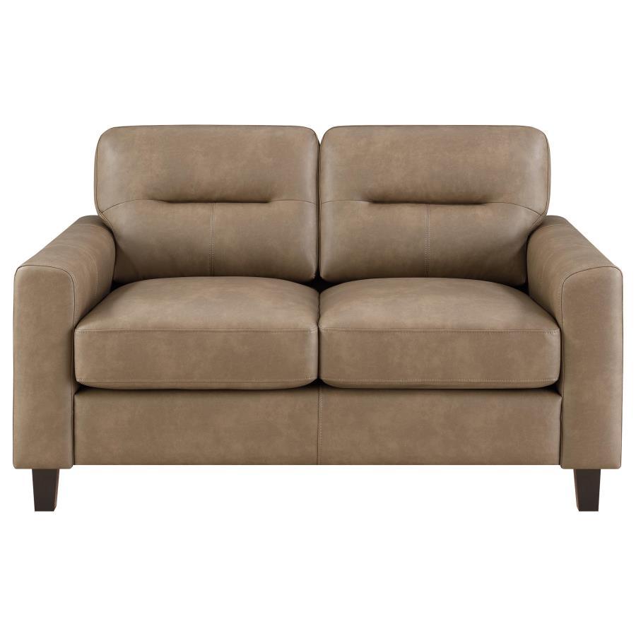 Scotland - Faux Leather Upholstered Track Arm Loveseat Stationary Loveseats by Coaster Fine Furniture - Walls Furniture & Mattress