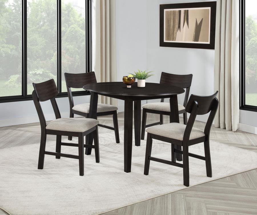 Catley - 5 Piece Round Drop Leaf Dining Table Set - Dark Coffee 5 Piece Dining Room Sets by Coaster Fine Furniture - Walls Furniture & Mattress