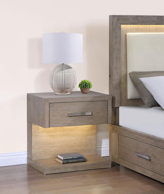 Kenora - 1 - Drawer Nightstand Bedside Table - Barley Brown Accent Nightstands by Coaster Fine Furniture - Walls Furniture & Mattress