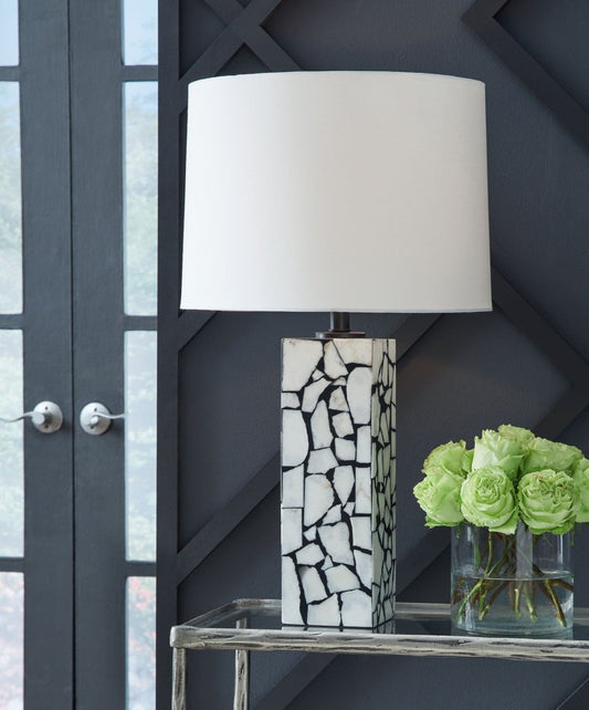 Macaria - Marble Table Lamp - White / Black Table Lamps by Signature Design by Ashley® - Walls Furniture & Mattress