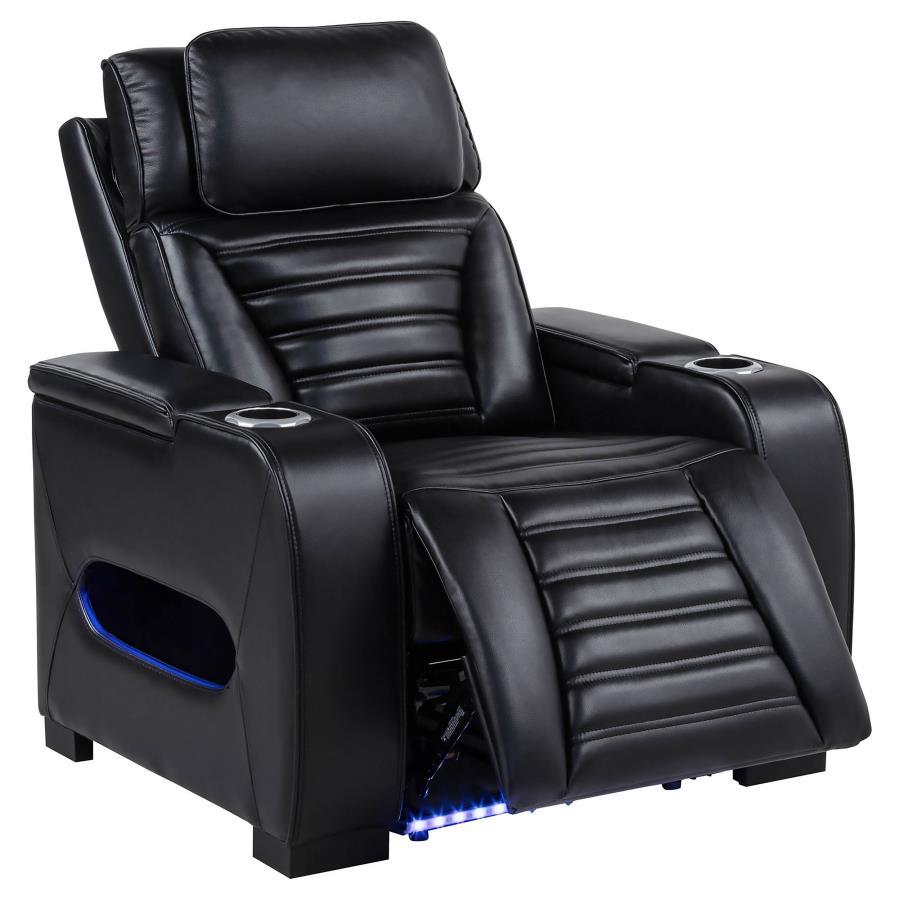 Zuma - Faux Leather Upholstered Dual Power LED Recliner - Black Reclining Chairs by Coaster Fine Furniture - Walls Furniture & Mattress