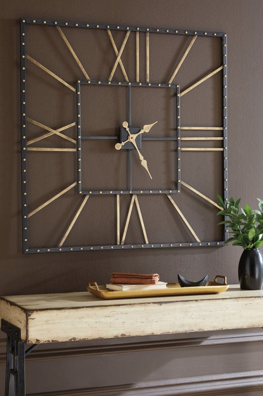 Thames - Wall Clock - Black / Gold Finish Wall Clocks by Signature Design by Ashley® - Walls Furniture & Mattress