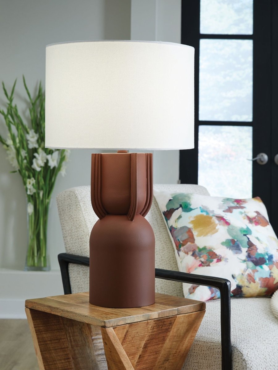 Rowandale - Metal Table Lamp - Brick Red Table Lamps by Signature Design by Ashley® - Walls Furniture & Mattress