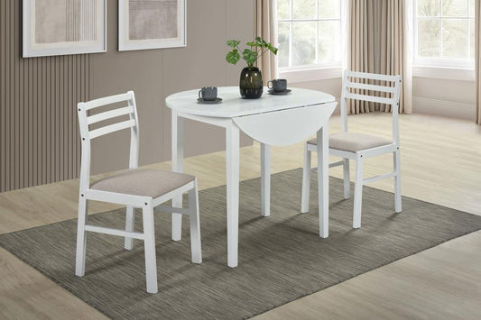 Bucknell - 3 Piece Round Drop Leaf Dining Table Set - White 3 Piece Dining Room Sets by Coaster Fine Furniture - Walls Furniture & Mattress