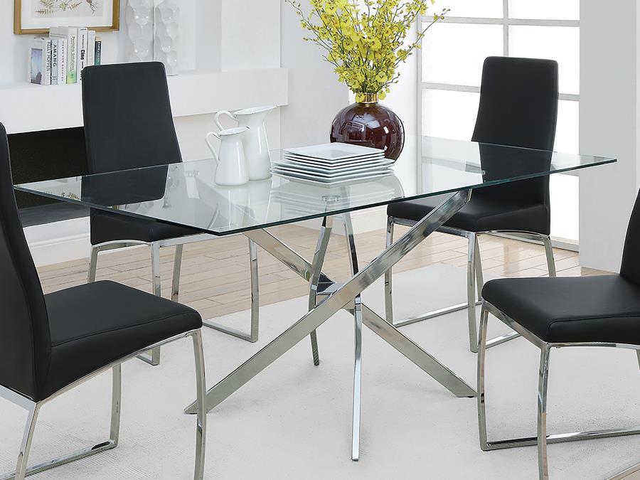 Carmelo - Rectangular Glass Top Dining Table - Chrome Dining Tables by CoasterEveryday - Walls Furniture & Mattress