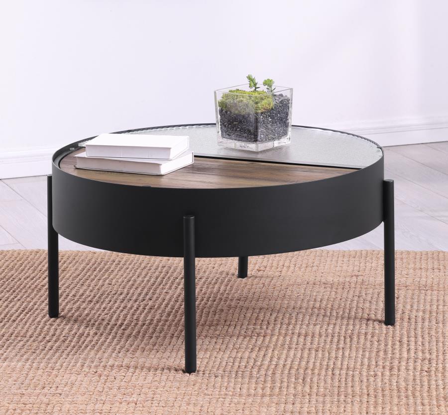 Ozella - Round Table With Hidden Storage Sandy End Tables by Coaster Fine Furniture - Walls Furniture & Mattress