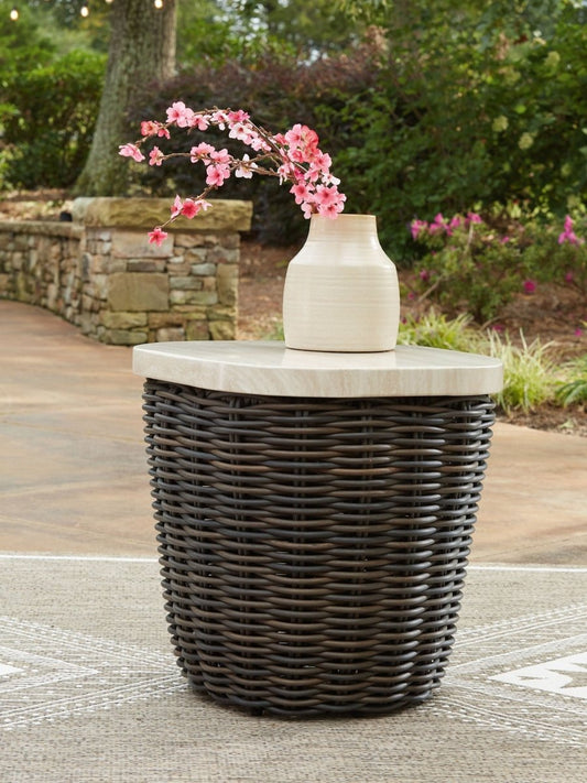 Kimora - Square End Table - Beige / Dark Brown End Tables by Signature Design by Ashley® - Walls Furniture & Mattress