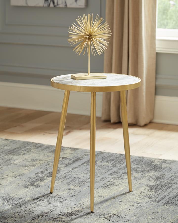 Acheson - Round Marble Top Side Table - White And Gold Side Tables by CoasterEveryday - Walls Furniture & Mattress