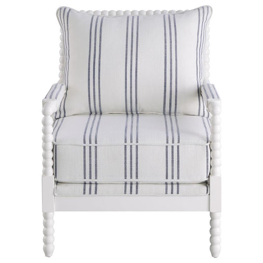 Blanchett - Upholstered Bobbin Accent Chair - White And Navy Accent Chairs by CoasterElevations - Walls Furniture & Mattress