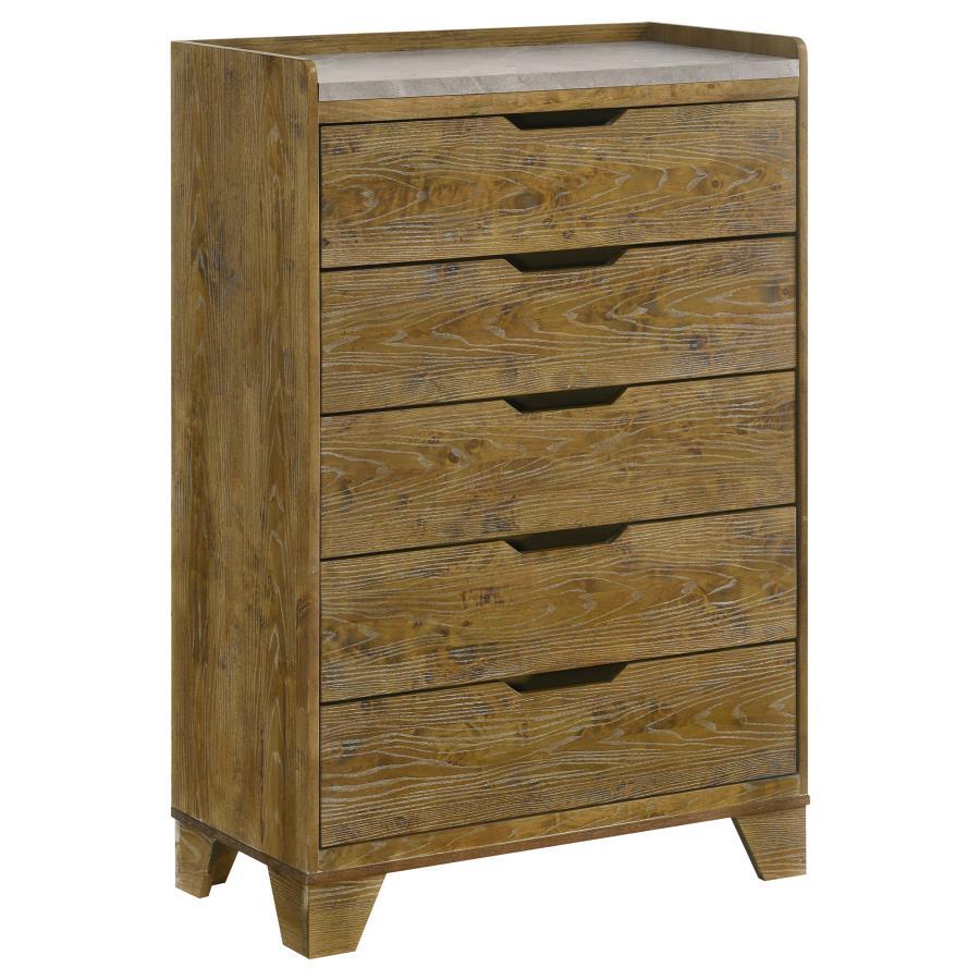 Henderson - 5 - Drawer Bedroom Chest Of Drawers - Medium Oak Accent Chests by Coaster Fine Furniture - Walls Furniture & Mattress