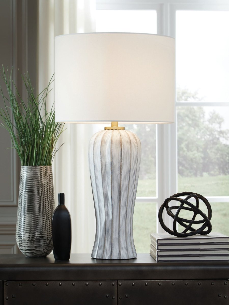 Lanwell - Poly Table Lamp - Antique Gray Table Lamps by Signature Design by Ashley® - Walls Furniture & Mattress
