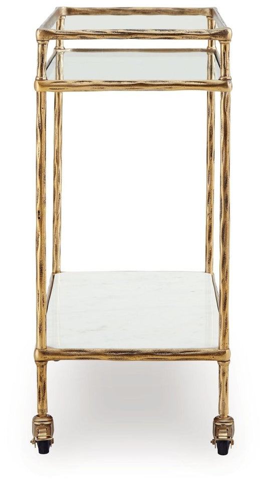 Plattfield - Bar Cart - Antique Gold Finish Bar Carts by Signature Design by Ashley® - Walls Furniture & Mattress